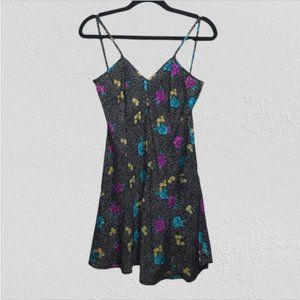 Vintage 90's LA Intimates Black Polka Dot Floral Slip Dress SM